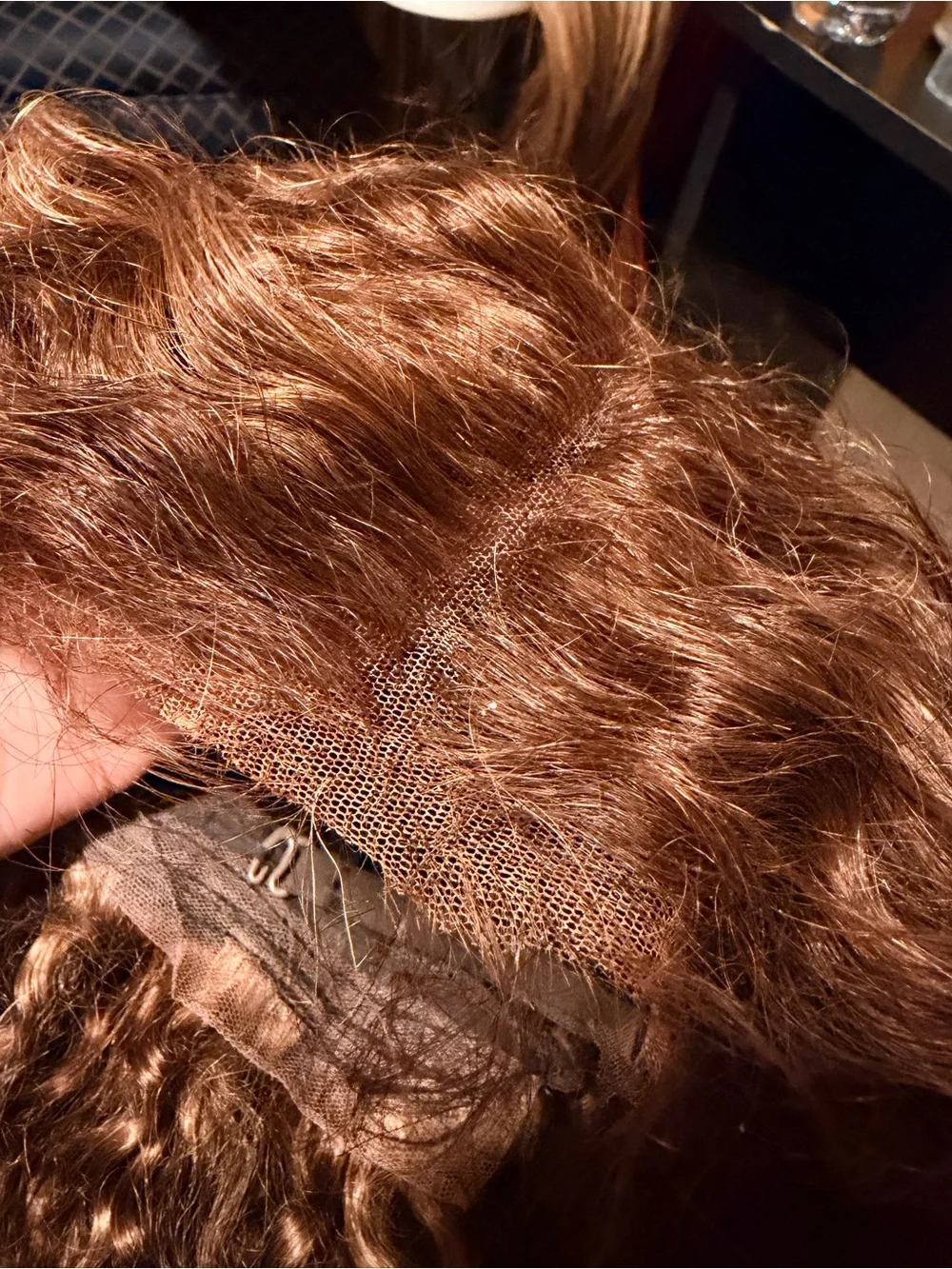 Natural Curly Lace Long Wig in Auburn Brown Precut